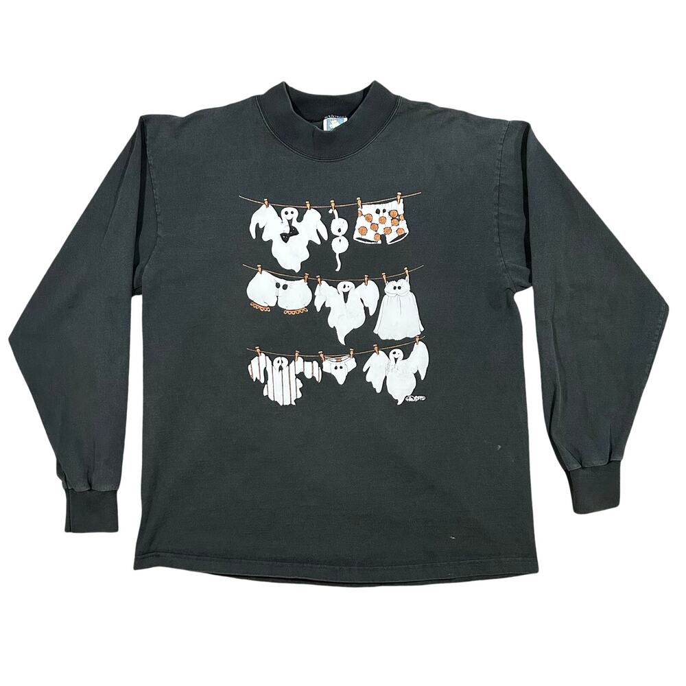 Vintage 90s Halloween Ghosts T-Shirt Men’s XL Mock Neck Puff Print USA Made